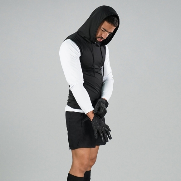 Black Sleeveless Compression Hoodie Hip-hop Workout Shirt Men's Size Large - Picture 2 of 8